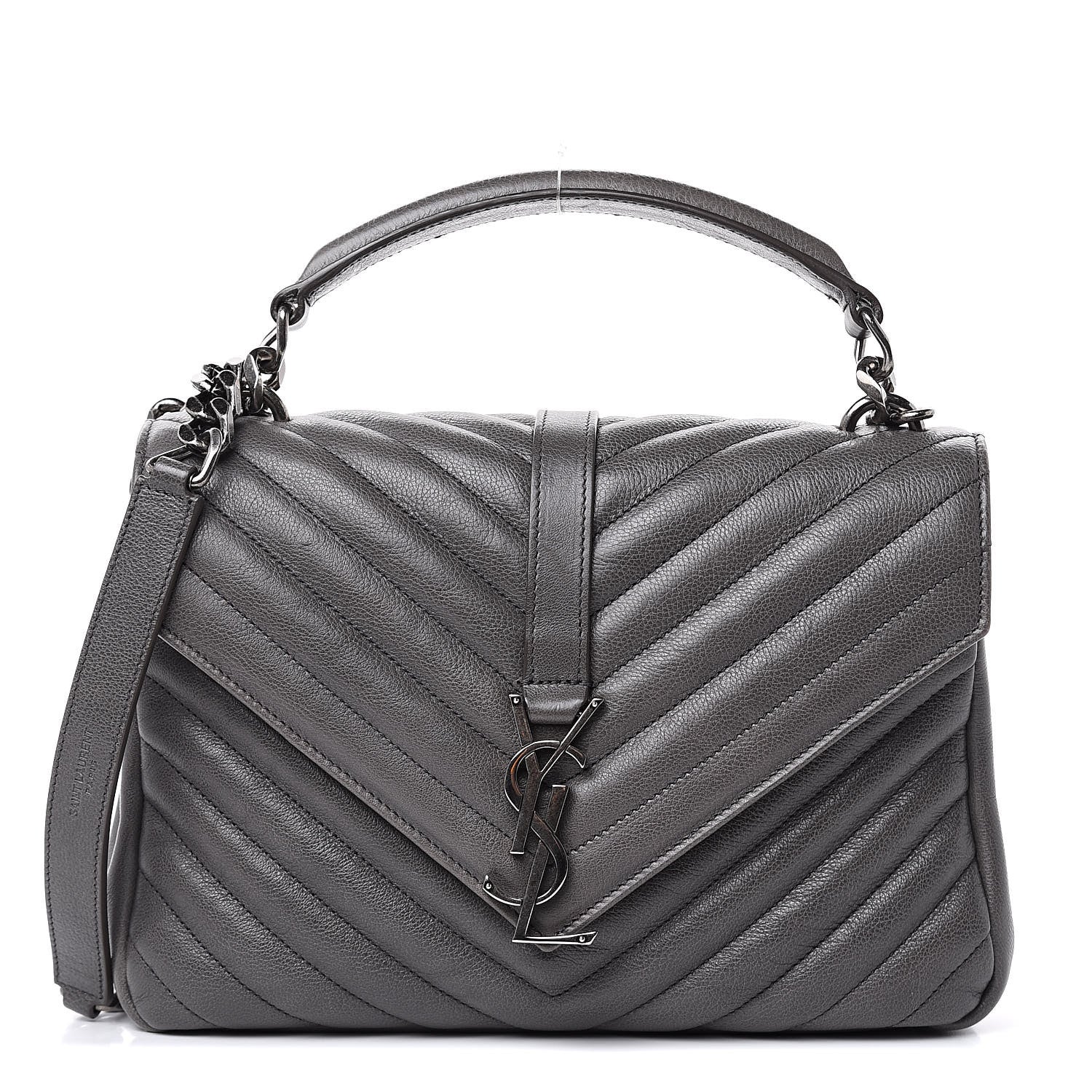 Saint Laurent Sheepskin Matelasse Chevron Monogram Medium College Bag Light Coal 1 of 13