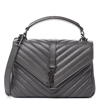 Saint Laurent Sheepskin Matelasse Chevron Monogram Medium College Bag Light Coal 1 of 13