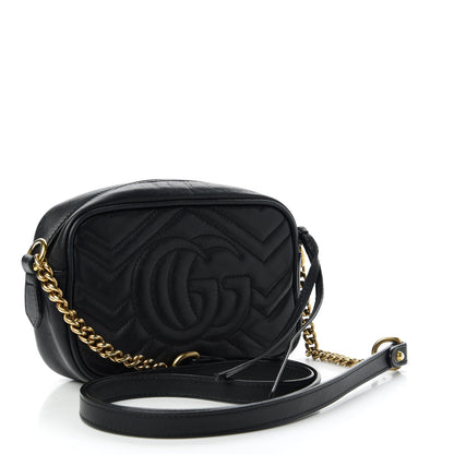 Gucci Calfskin Matelasse Mini GG Marmont Chain Shoulder Bag Black 3 of 12