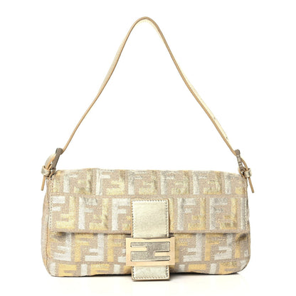 Fendi Metallic Lurex Zucca Baguette Gold Silver 1 of 10