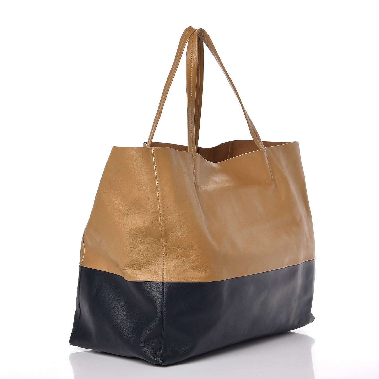 Lambskin Horizontal Bicolor Cabas Camel Midnight