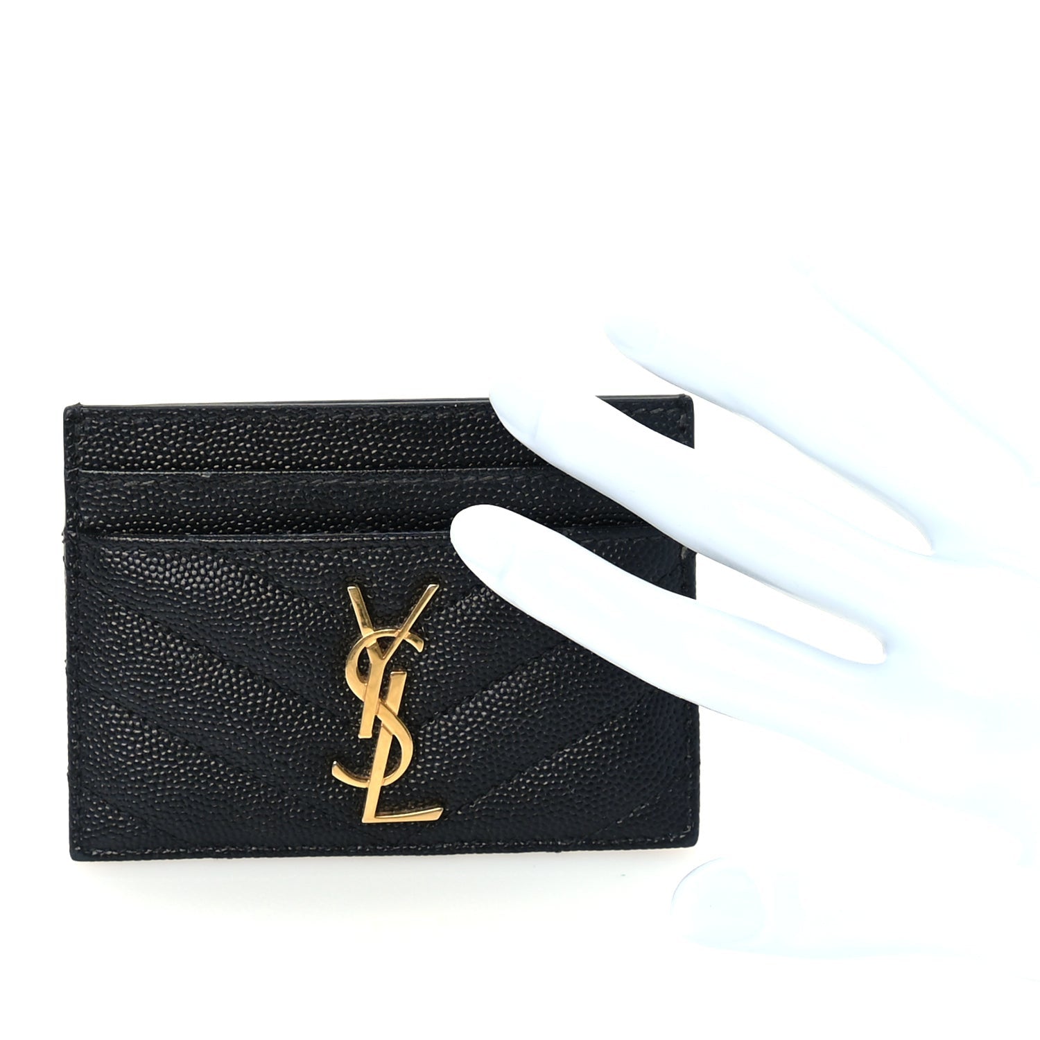 Saint Laurent Grain De Poudre Matelasse Chevron Cassandre Credit Card Case Black 3 of 7