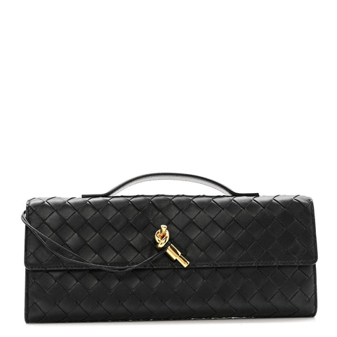 Nappa Intrecciato Long Andiamo Top Handle Clutch Black