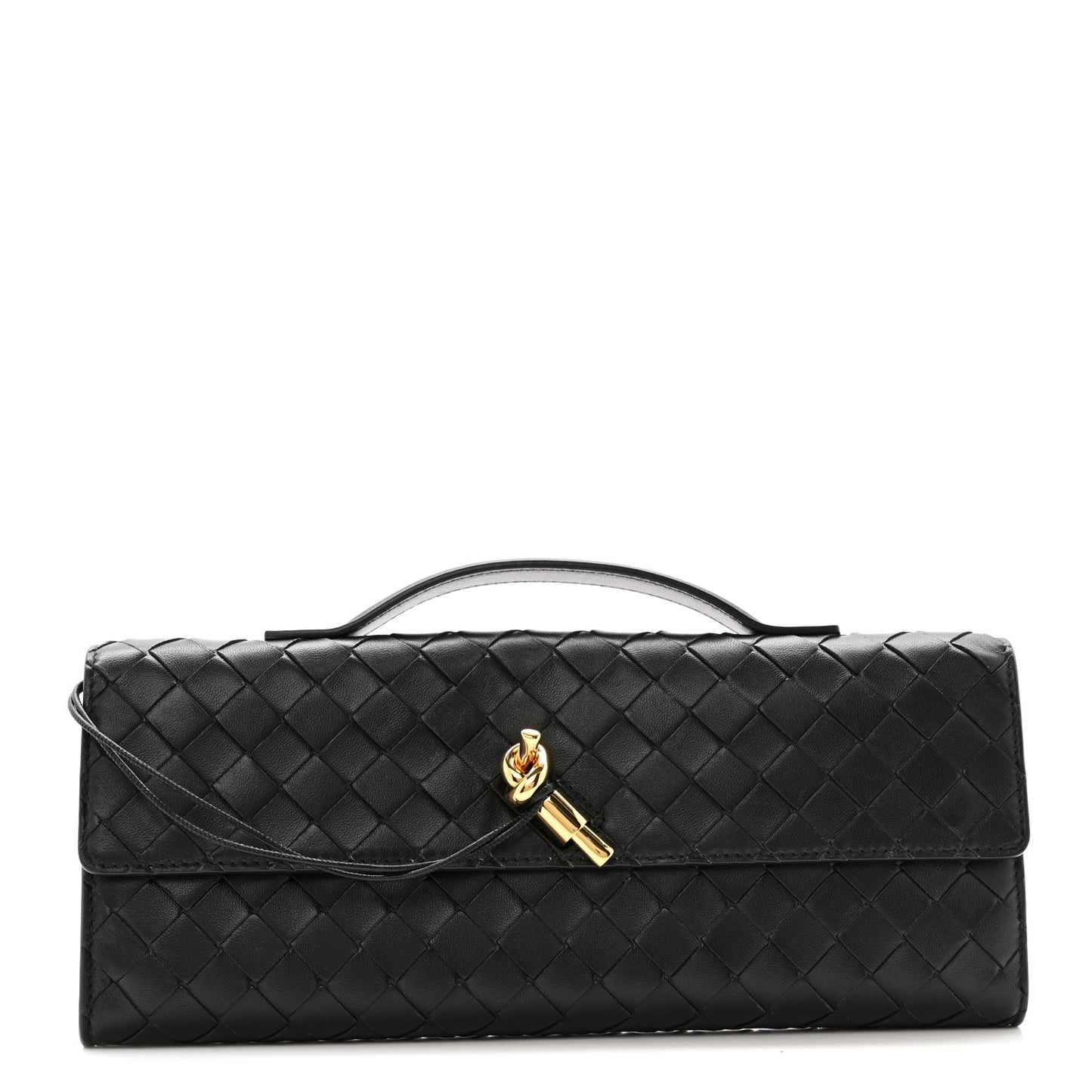 Nappa Intrecciato Long Andiamo Top Handle Clutch Black