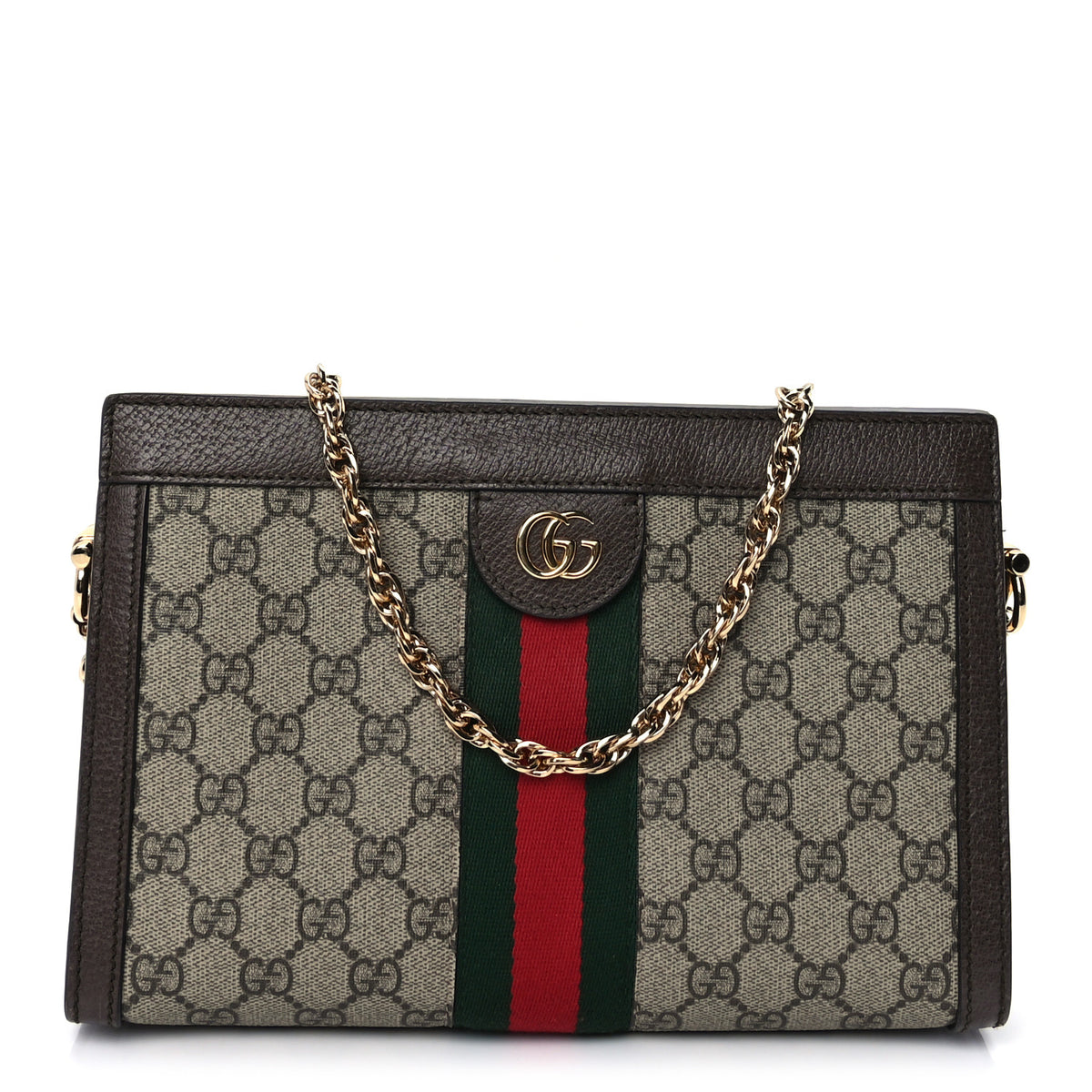 GG Supreme Monogram Web Small Ophidia Chain Shoulder Bag Brown