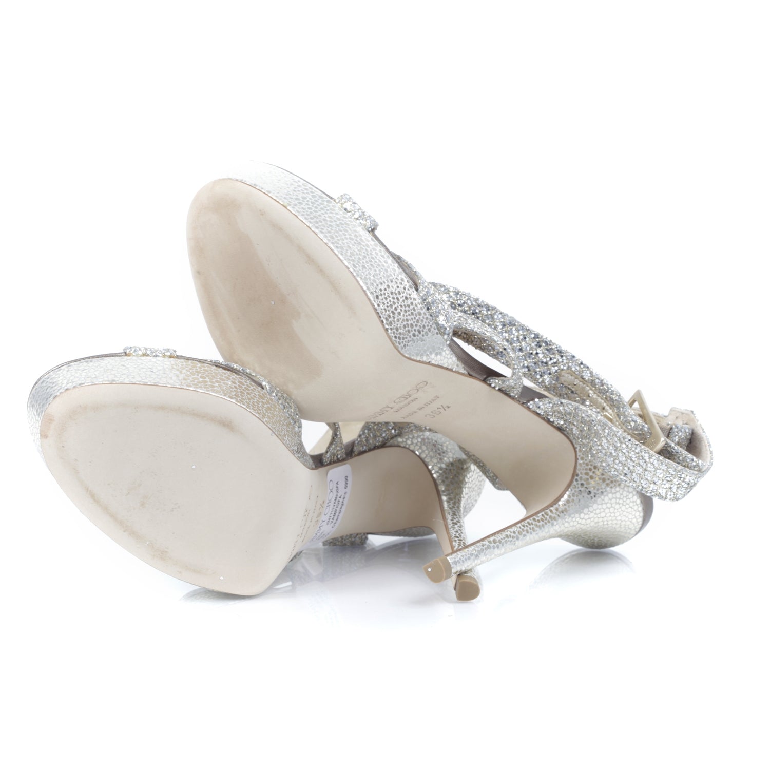 Jimmy Choo Vamp Glitter Strap Platform Sandals 36.5 Champagne 4 of 7