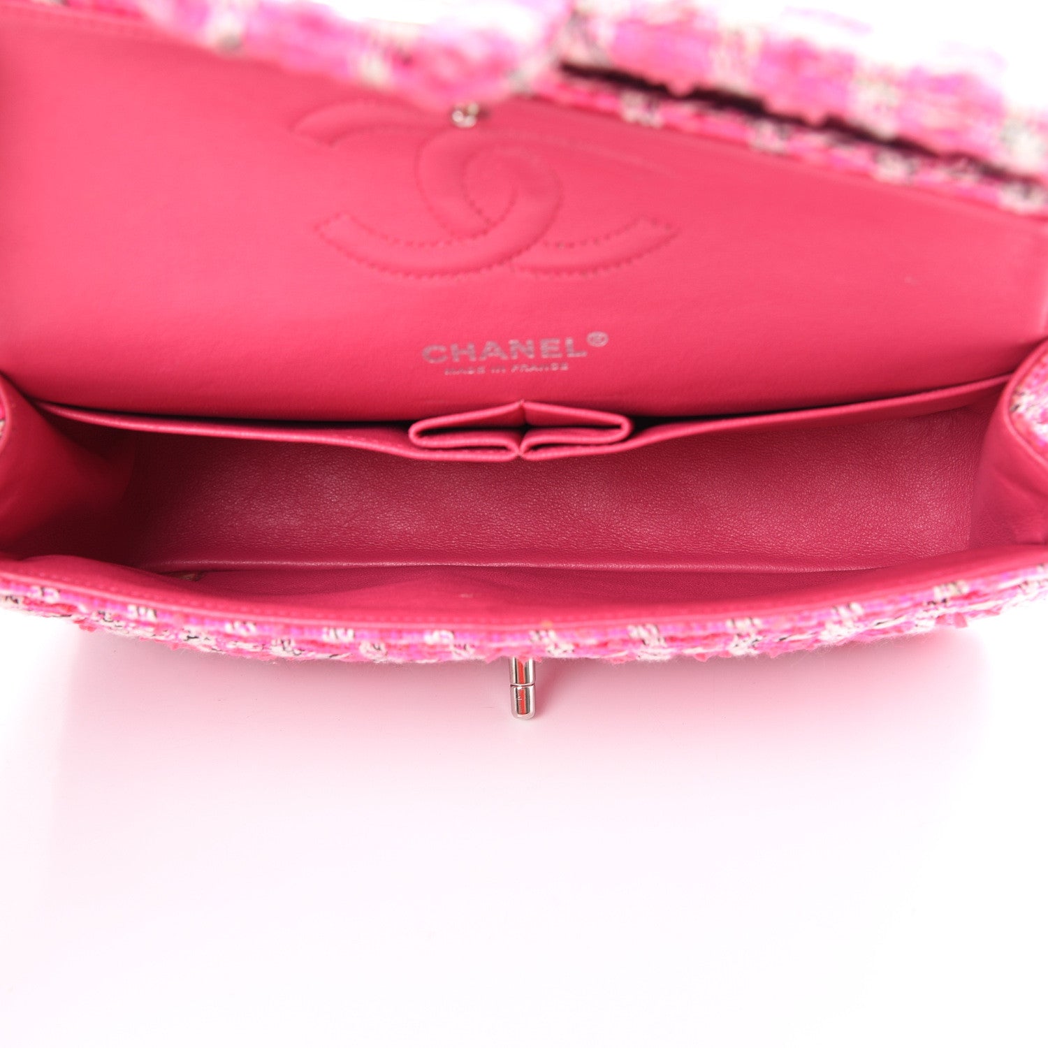 Chanel Tweed Quilted Medium Double Flap Hot Pink 4 of 9