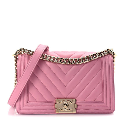 Chanel Lambskin Chevron Quilted Medium Boy Flap  Pink 1 of 9