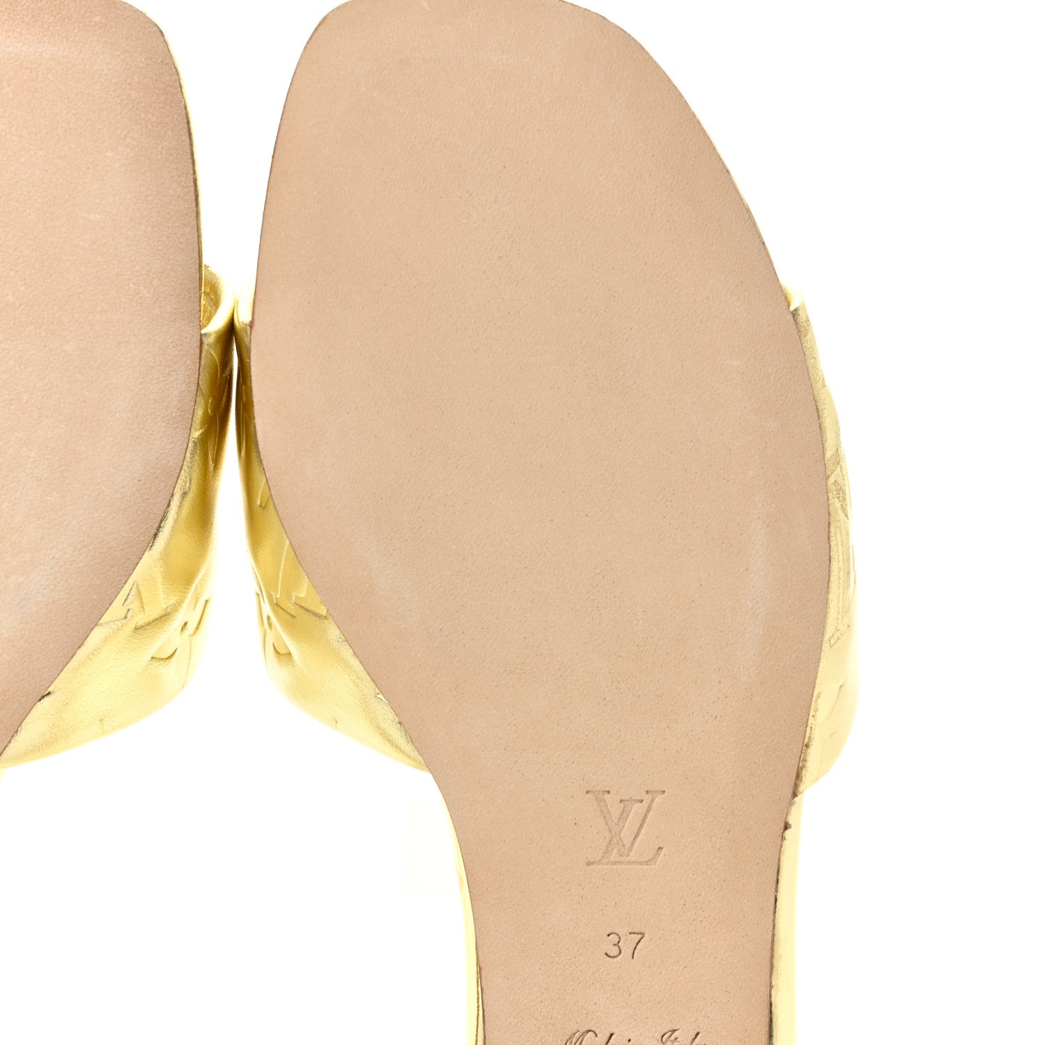 Louis Vuitton Metallic Lambskin Embossed Monogram Revival Flat Mules 37 Gold 7 of 10