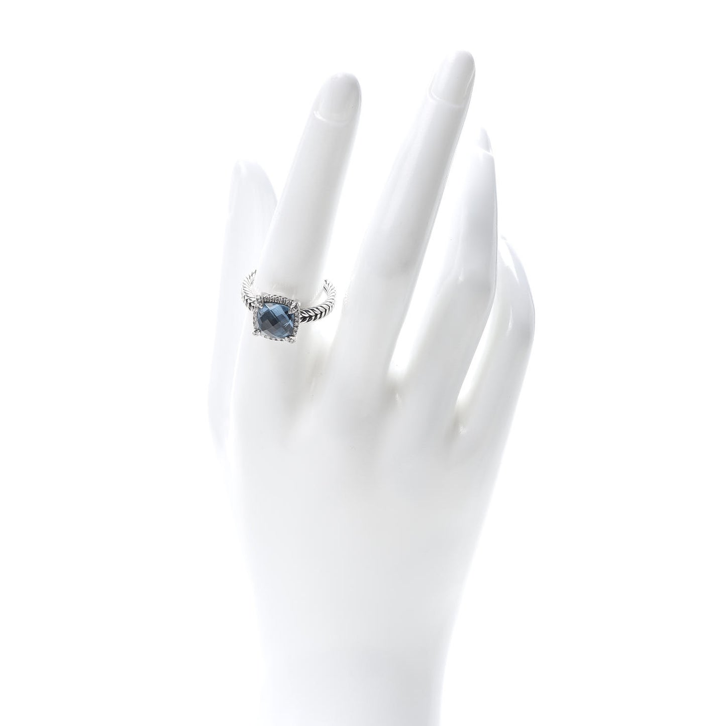 Sterling Silver Diamond Hampton Blue Topaz 9mm Chatelaine Pave Bezel Ring 59 8.75