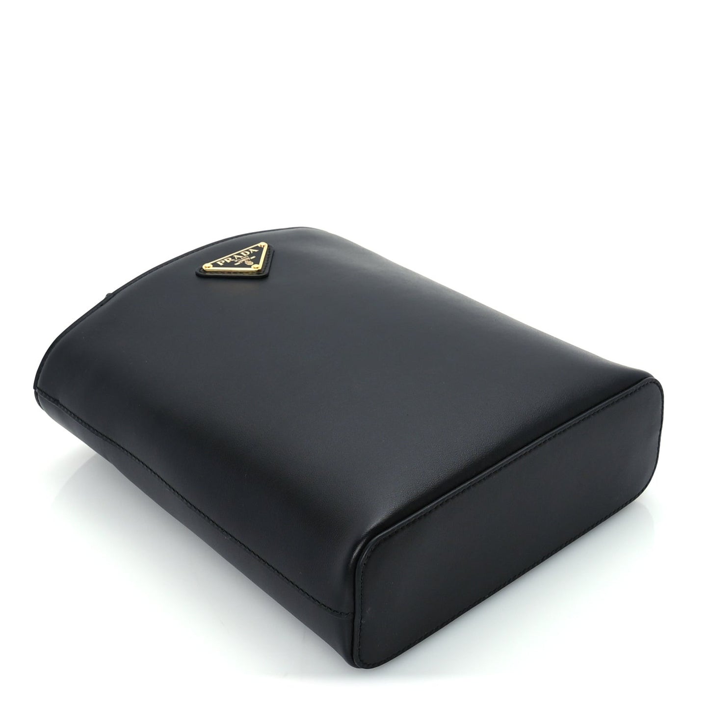 Calfskin Metal Triangle Logo Tote  Black
