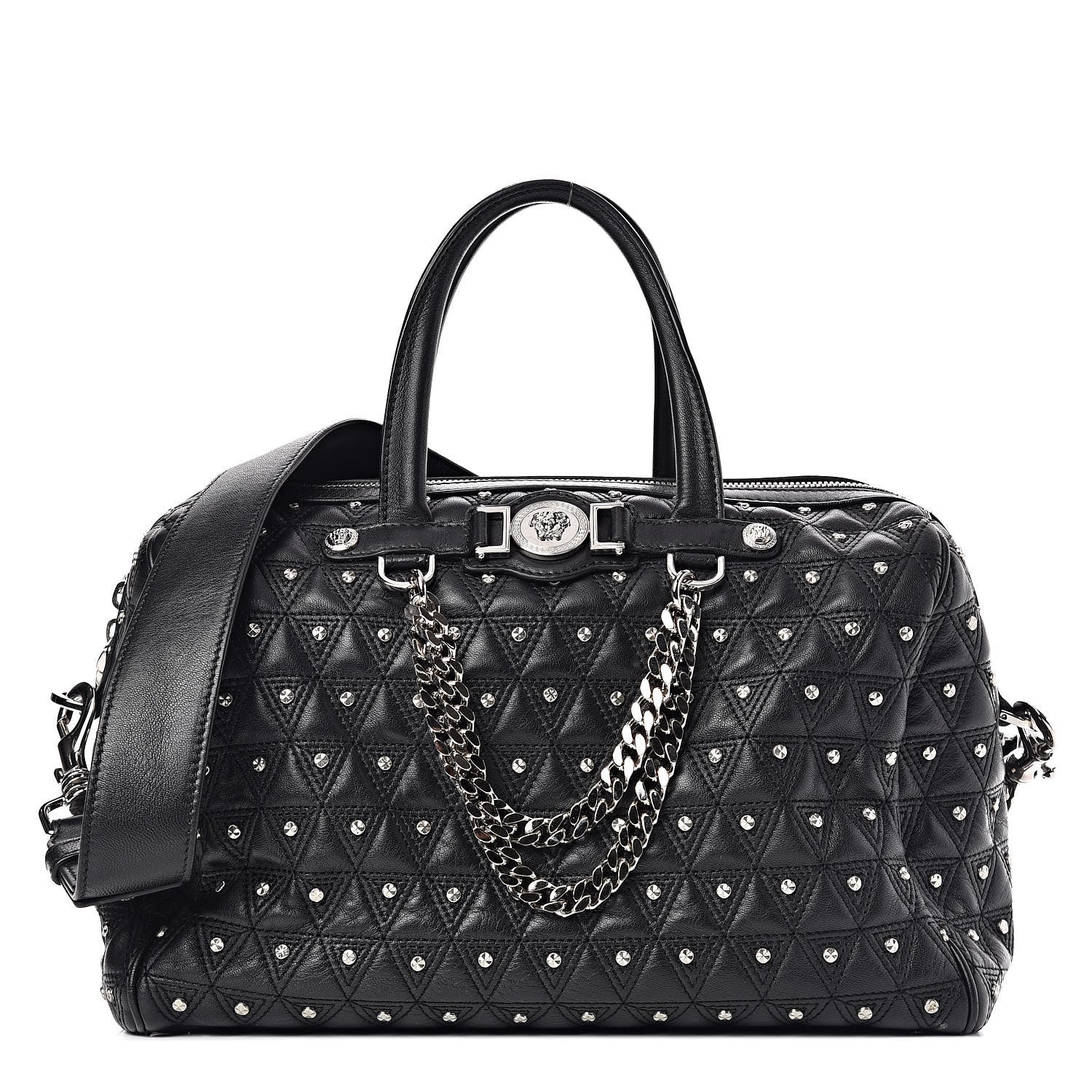Versace Nappa Trapuntata Triangle Quilted Studded Duffle Black 1 of 12
