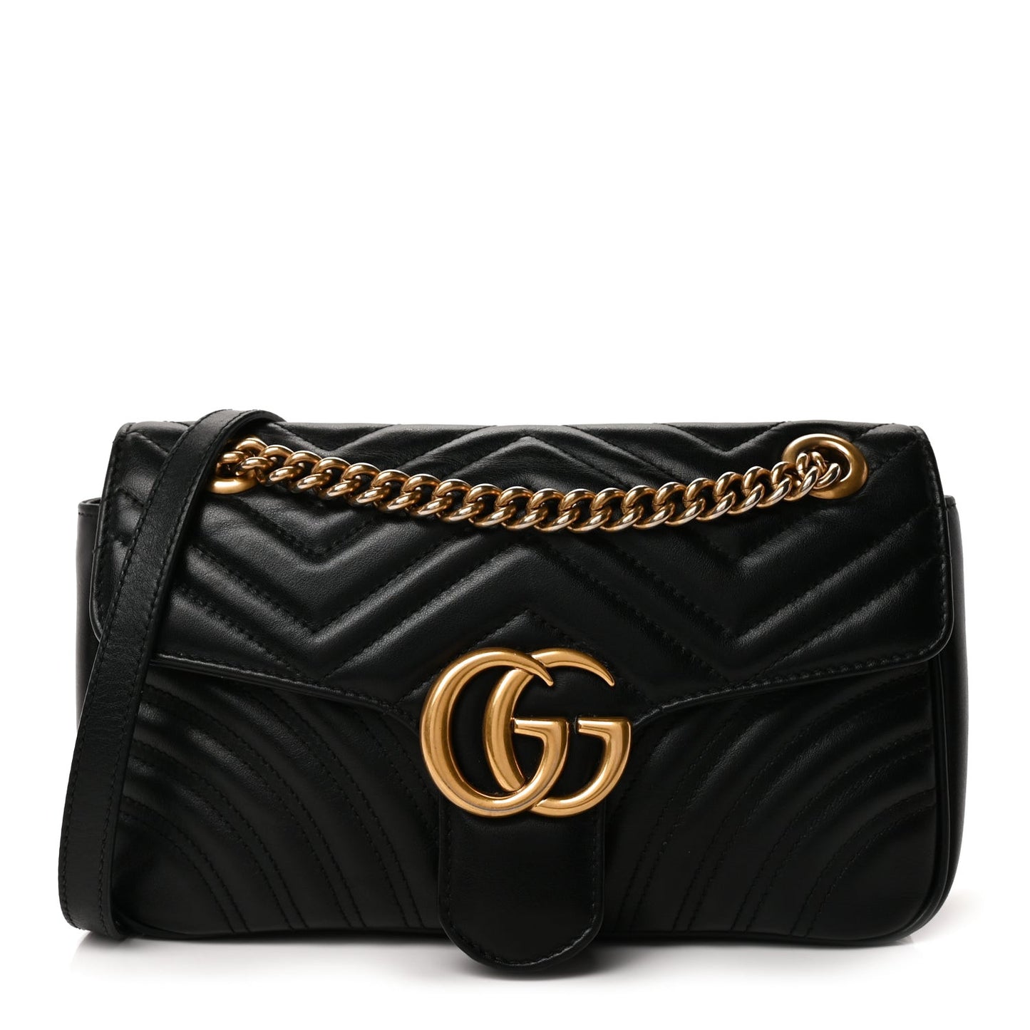 Calfskin Matelasse Small GG Marmont Shoulder Bag Black