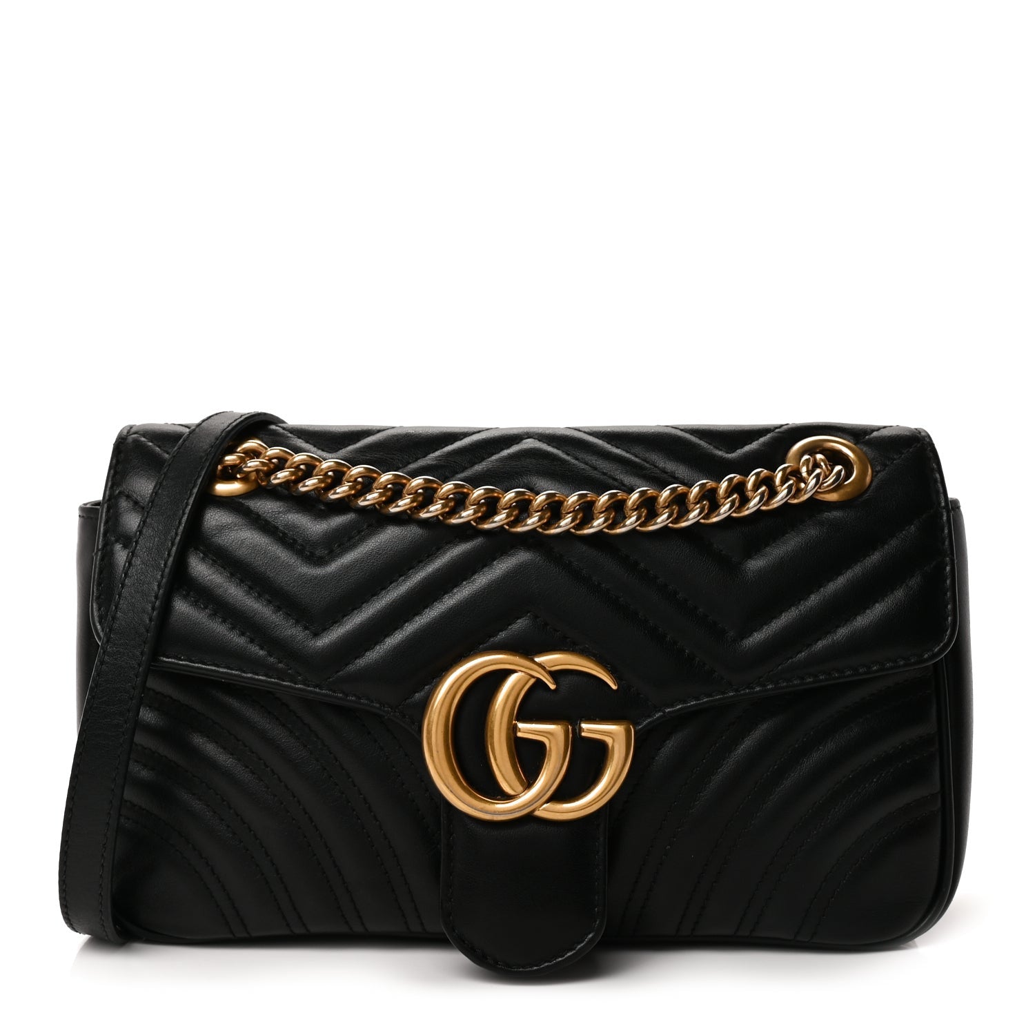 Gucci Calfskin Matelasse Small GG Marmont Shoulder Bag Black 1 of 8