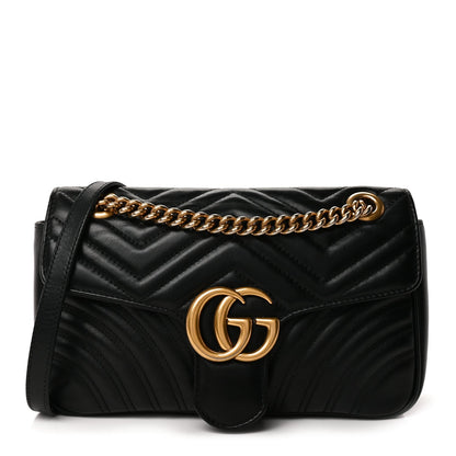 Gucci Calfskin Matelasse Small GG Marmont Shoulder Bag Black 1 of 8