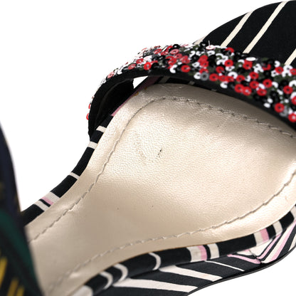 Christian Dior Satin Sequined Striped CD Platform Sandal 39.5 Black Multicolor 14 of 15