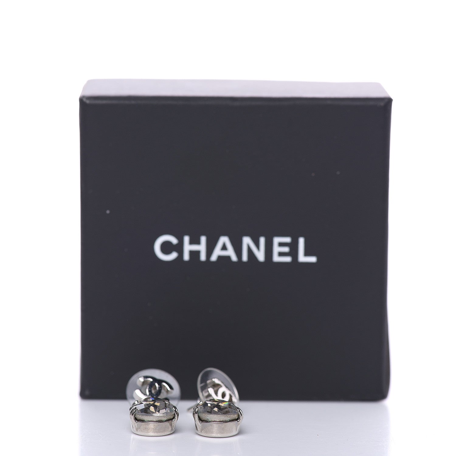 Chanel Crystal CC Tear Drop Earrings Silver 4 of 4
