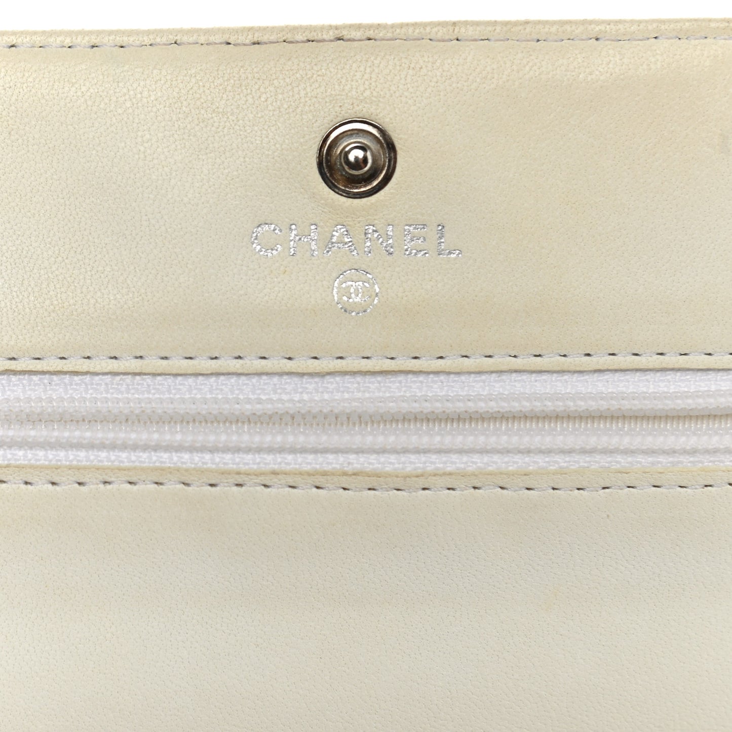 Perforated Lambskin Quilted Wallet On Chain WOC Beige