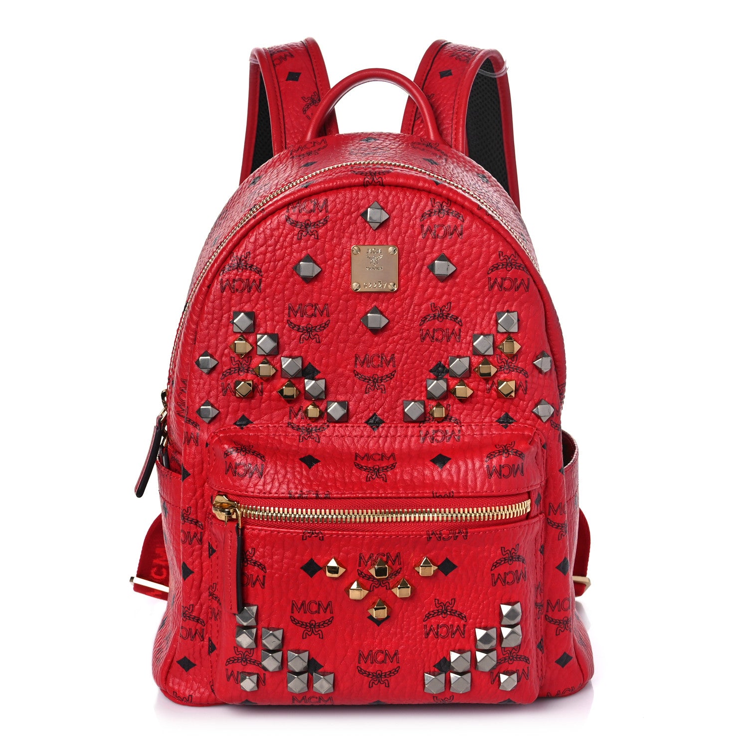 MCM Visetos Studded Small Stark M Backpack Scooter Red 1 of 9