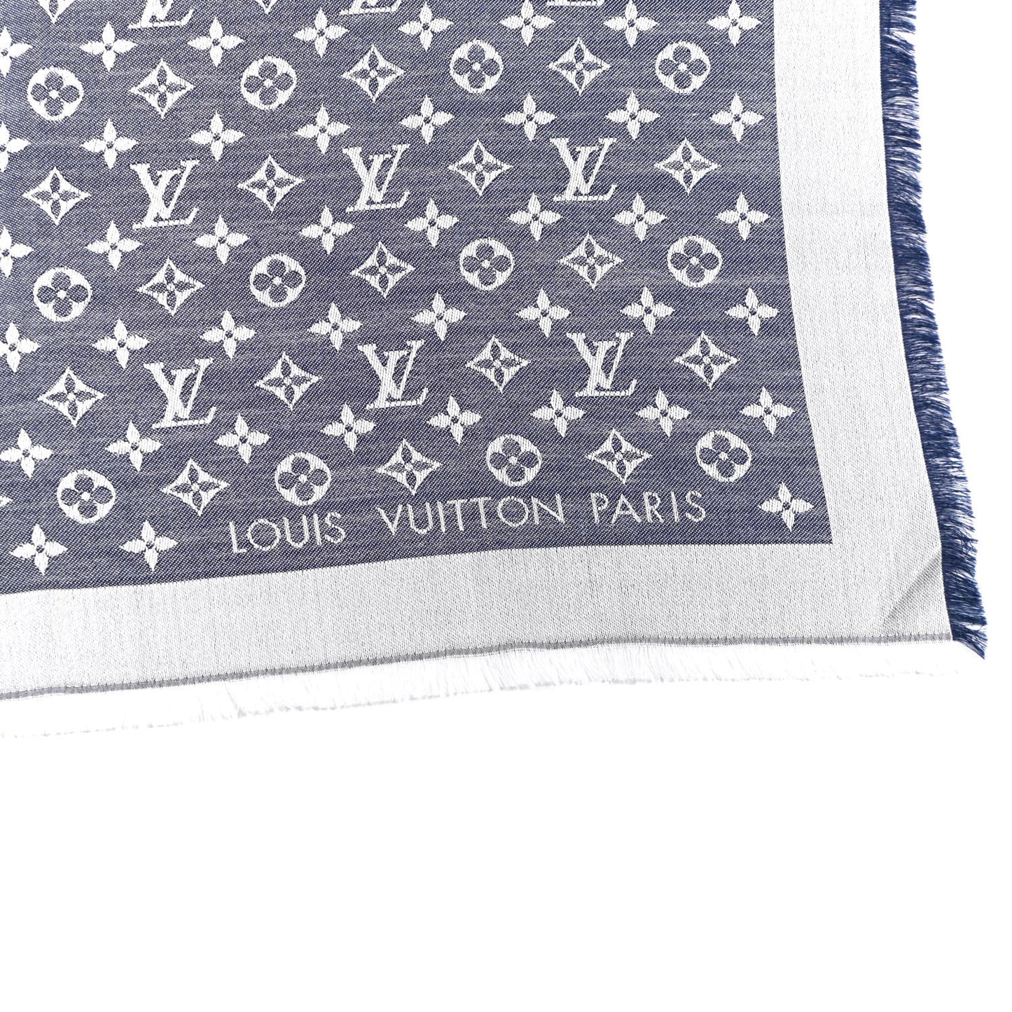 Silk Wool Monogram Denim Shawl Blue