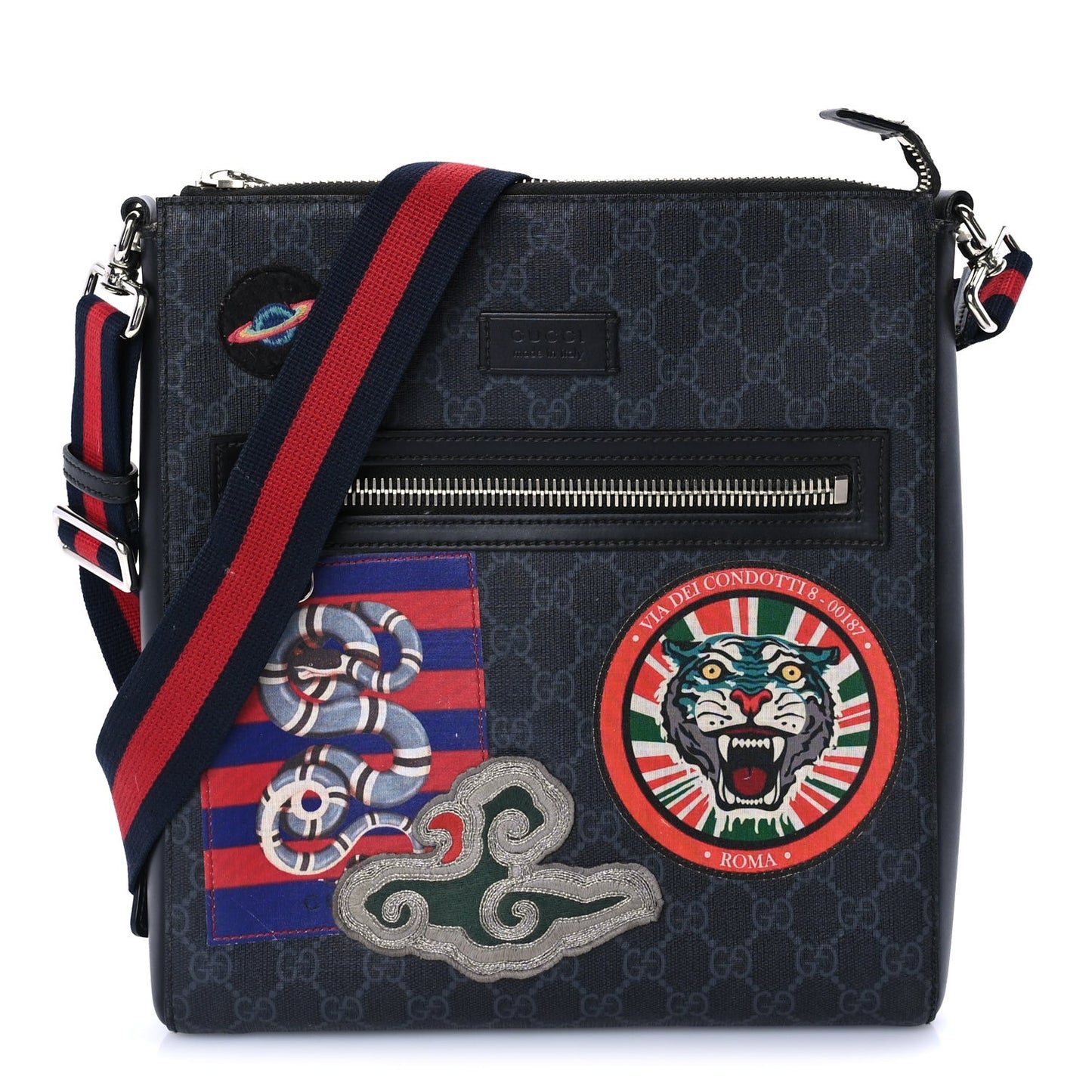 GG Supreme Monogram Night Courrier Flat Messenger Bag Black Multicolor