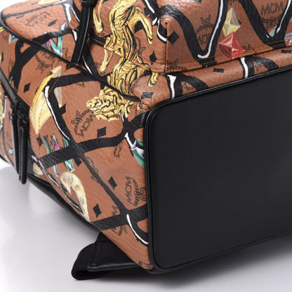 MCM Visetos Calfskin Motif Rombi Lion Printed Medium Backpack Cognac 5 of 8