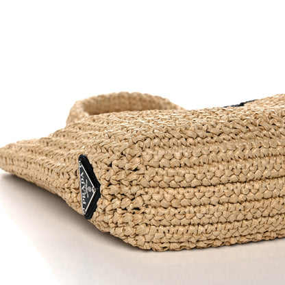 Prada Yarn Raffia Effect Crochet Embroidered Small Logo Tote Naturale 9 of 10