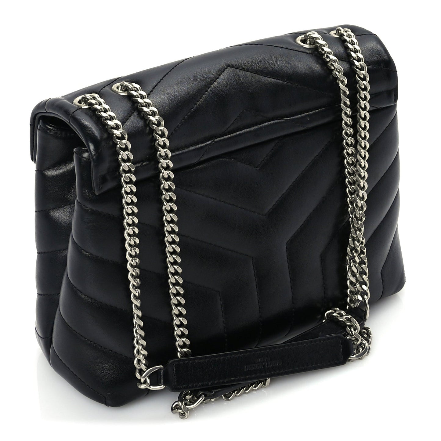 Calfskin Y Quilted Monogram Small Loulou Chain Satchel Black