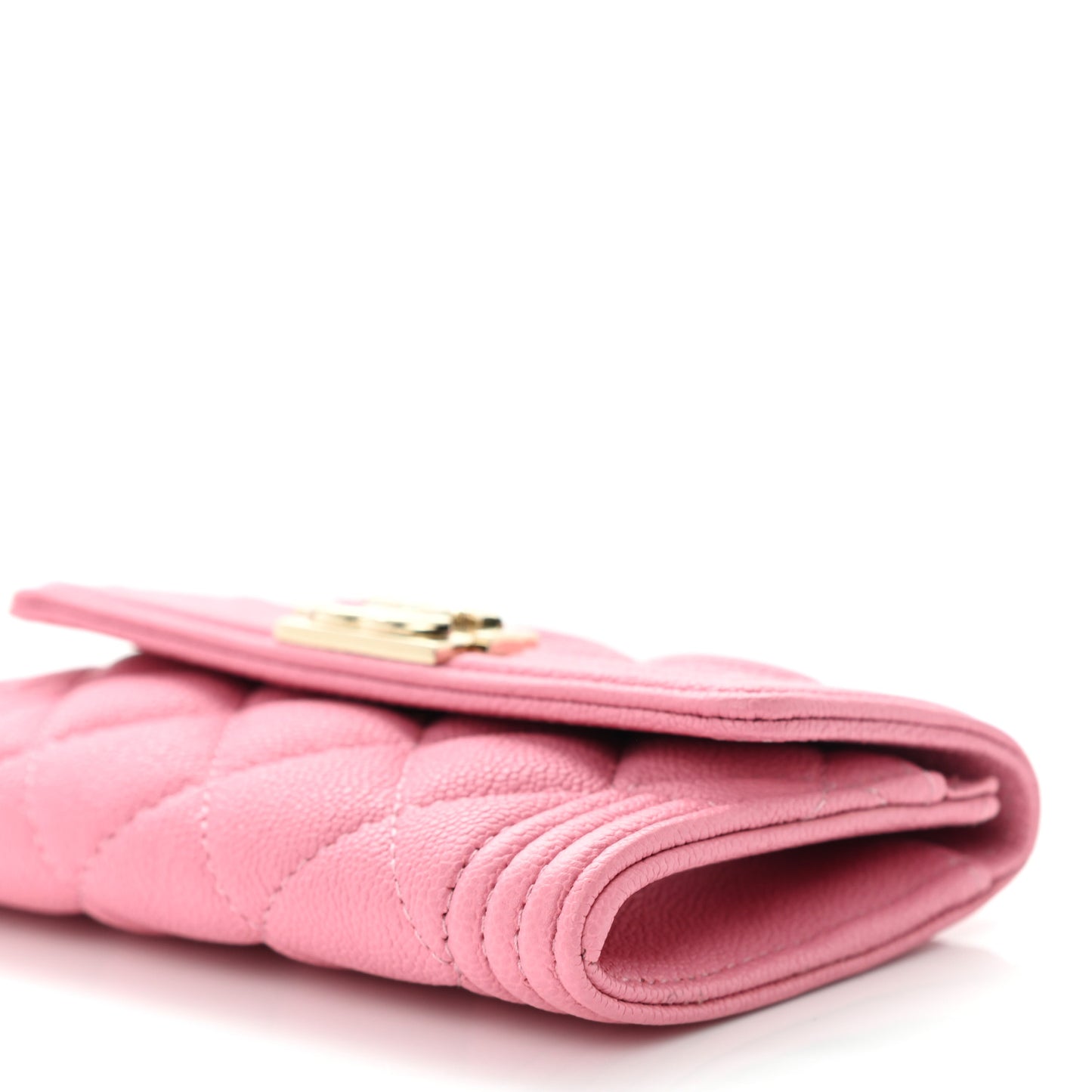 Caviar Quilted Boy Flap Card Holder Wallet Light Pink
