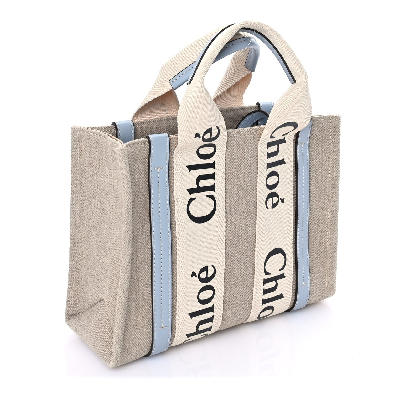 Chloe Cotton Calfskin Small Woody Ribbon Tote With Strap Light Blue 3 of 9