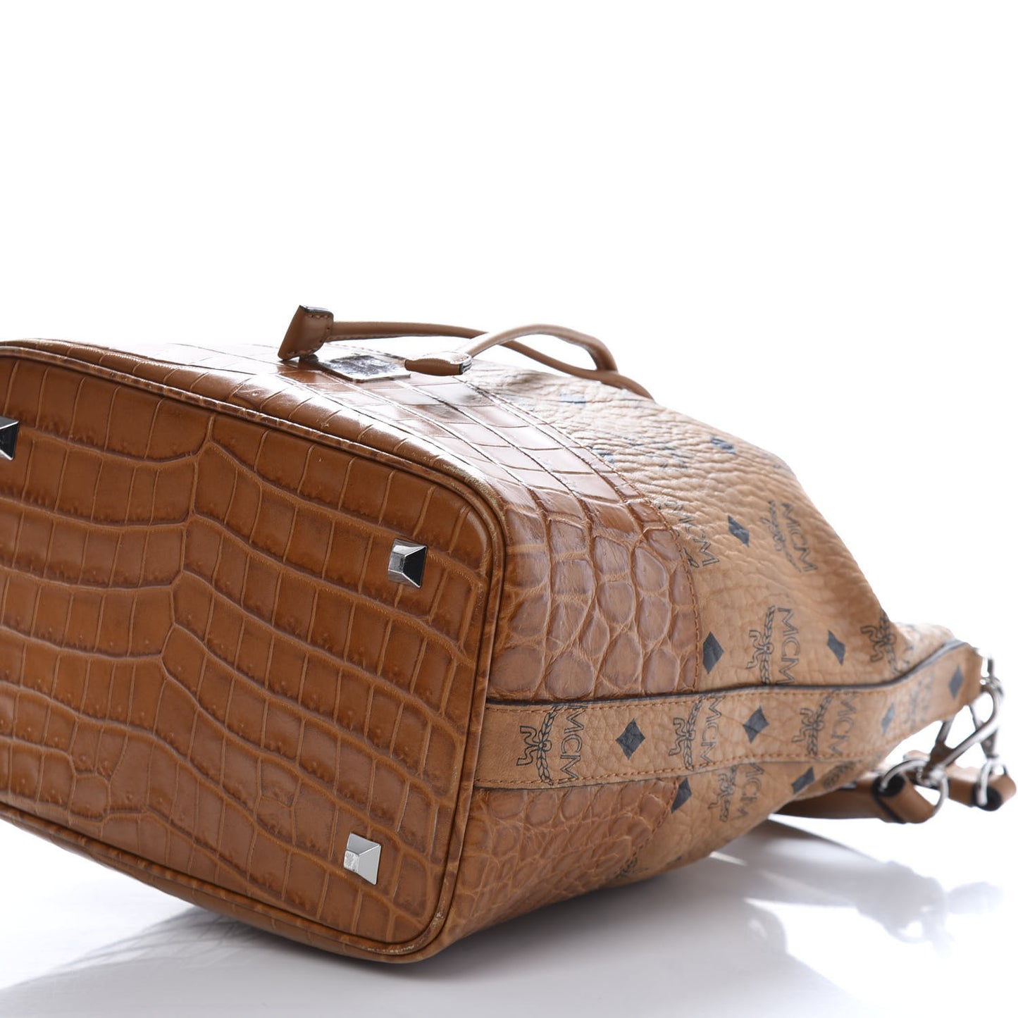 Visetos Crocodile Embossed Geonautic Bucket Bag Cognac