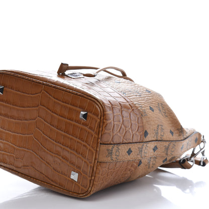 MCM Visetos Crocodile Embossed Geonautic Bucket Bag Cognac 7 of 11