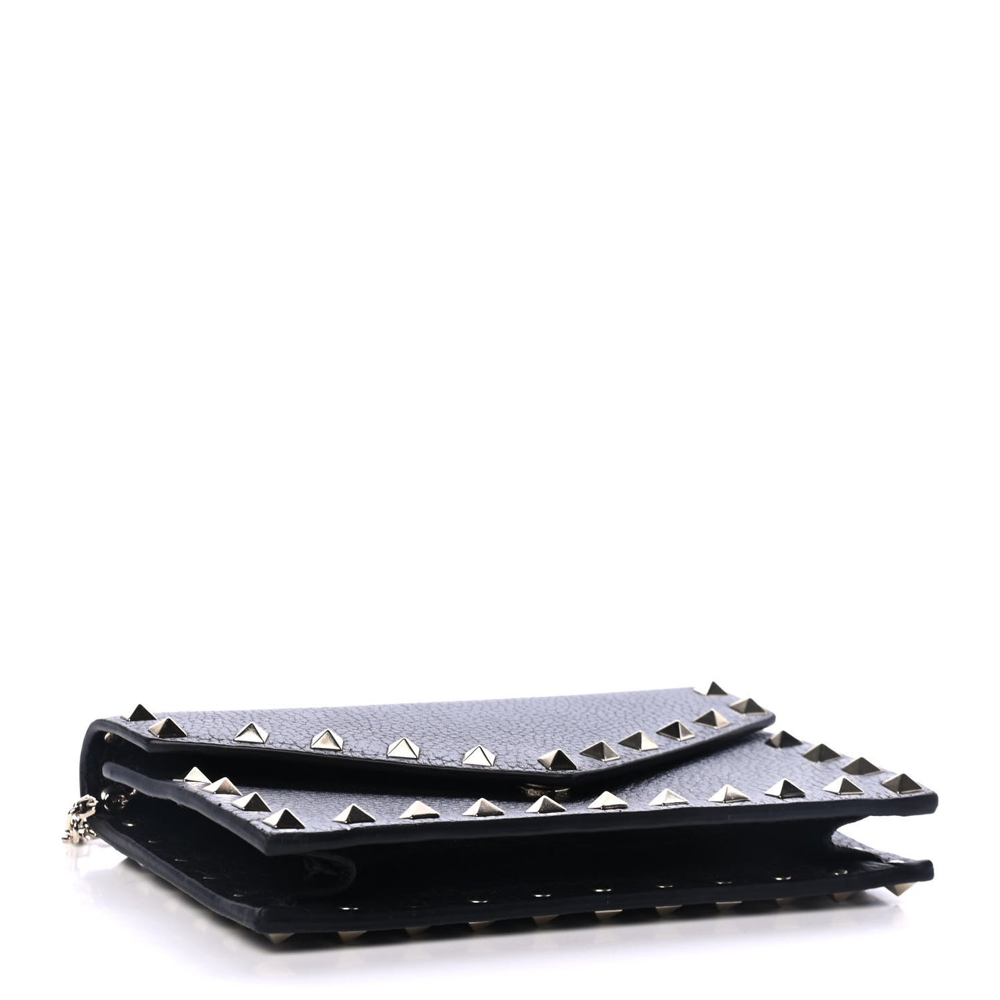 Pebbled Calfskin Rockstud Envelope Wallet on Chain Black