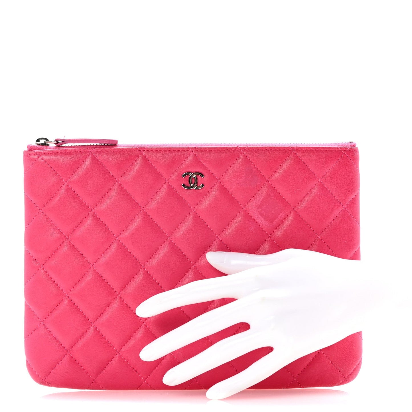 Lambskin Quilted Medium Cosmetic Case Dark Pink