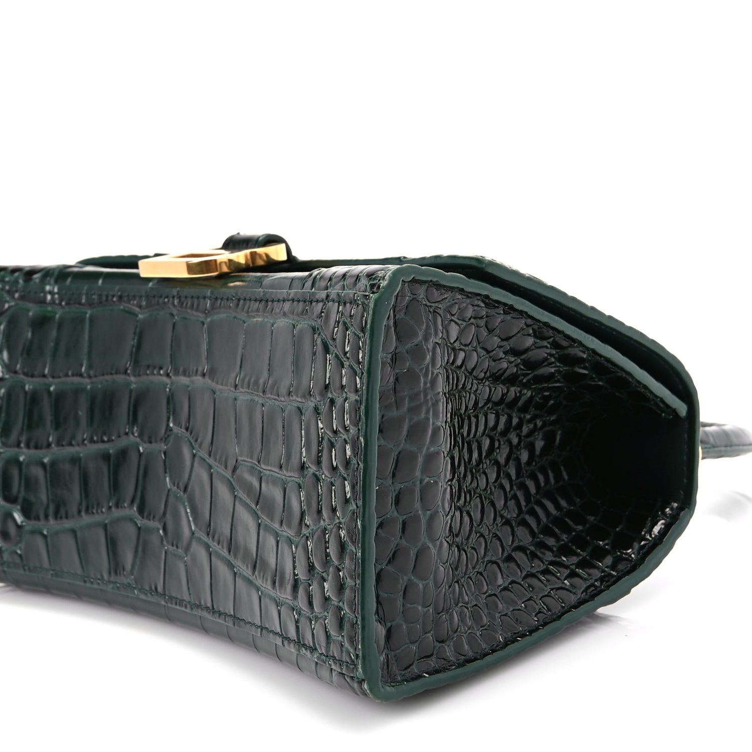 Balenciaga Shiny Calfskin Crocodile Embossed Small Hourglass Top Handle Bag Forest Green 8 of 8