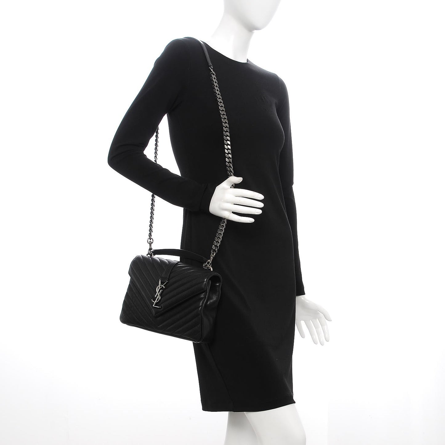 Sheepskin Matelasse Chevron Monogram Medium College Bag Black