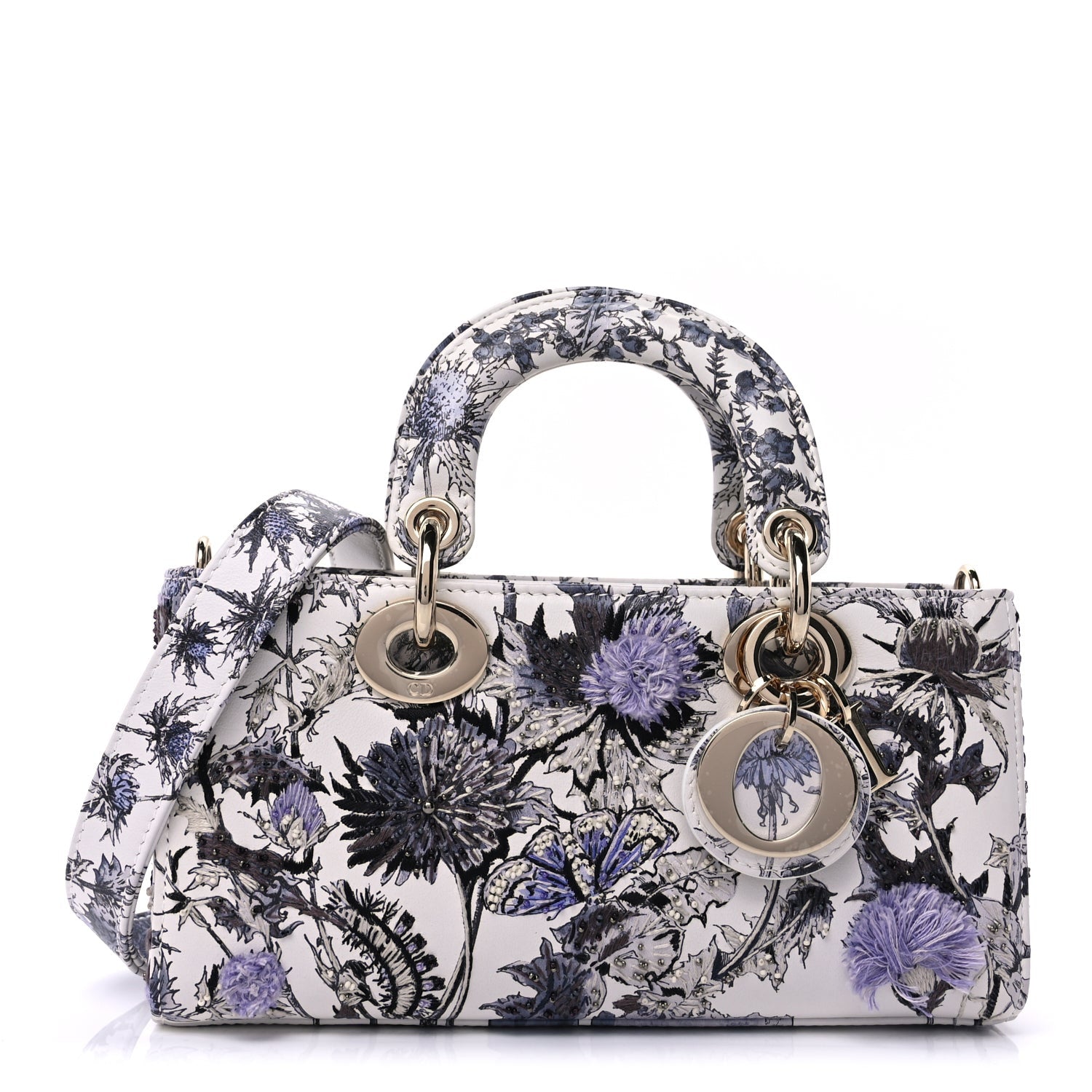 Christian Dior Calfskin Embroidered Floral Butterfly Small Lady D-Joy White Multicolor 1 of 8