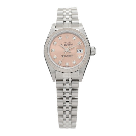 Rolex Stainless Steel 18K White Gold Diamond 26mm Oyster Perpetual Datejust Watch Pink 79174 1 of 1