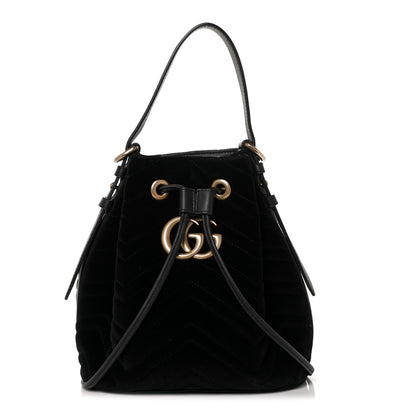 Gucci Velvet Matelasse GG Marmont Bucket Bag Black 1 of 8