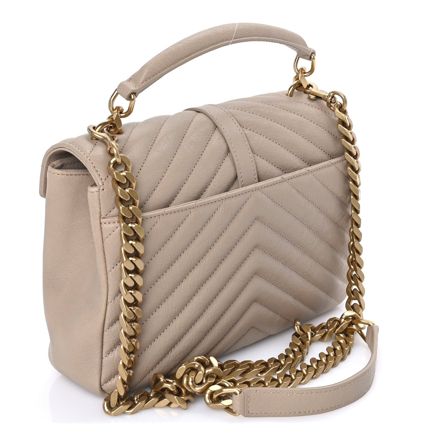 Sheepskin Matelasse Chevron Monogram Medium College Bag  Dark Beige