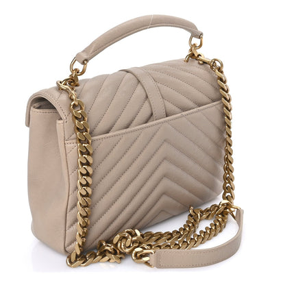 Saint Laurent Sheepskin Matelasse Chevron Monogram Medium College Bag  Dark Beige 2 of 7