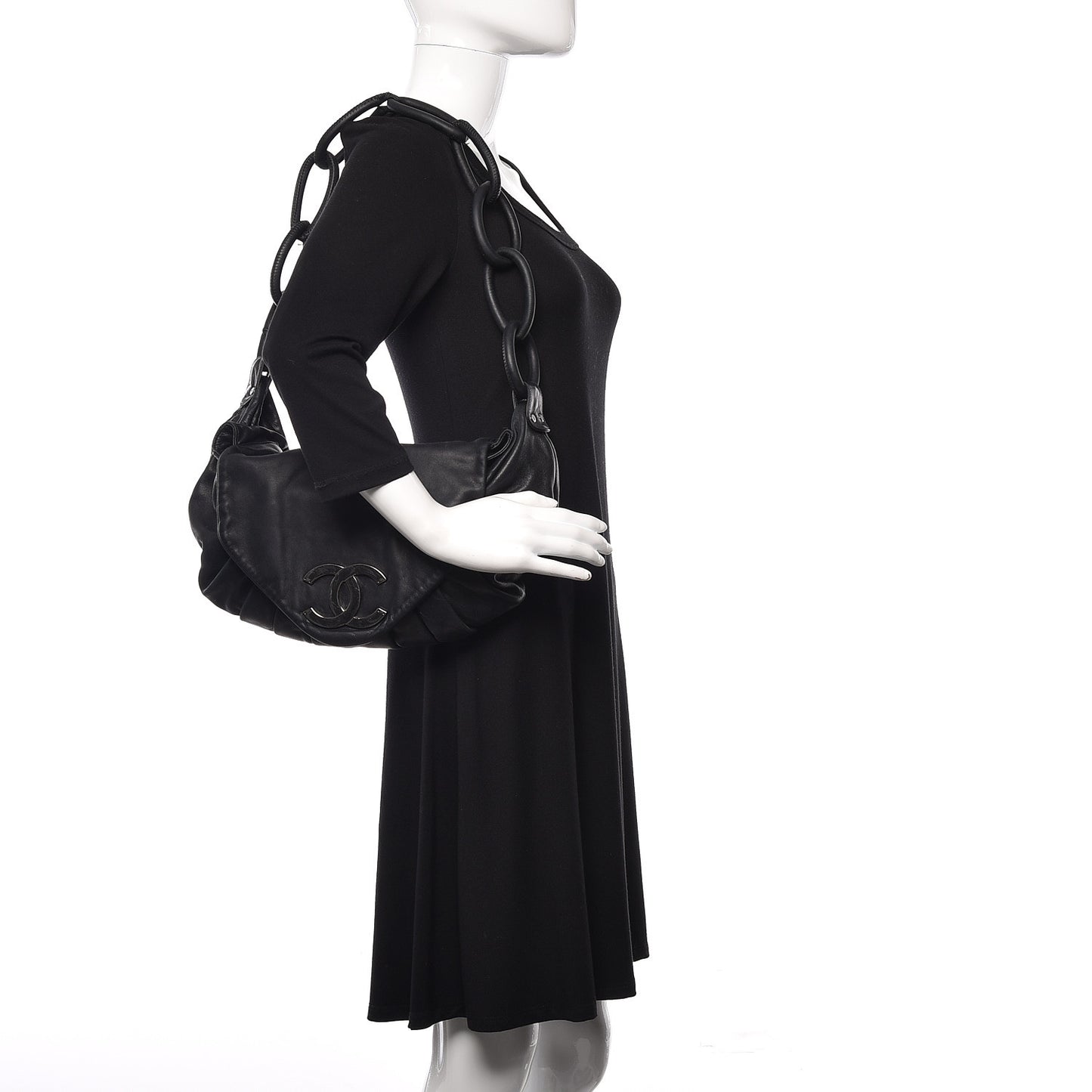 Lambskin Pleated CC Shoulder Bag Black
