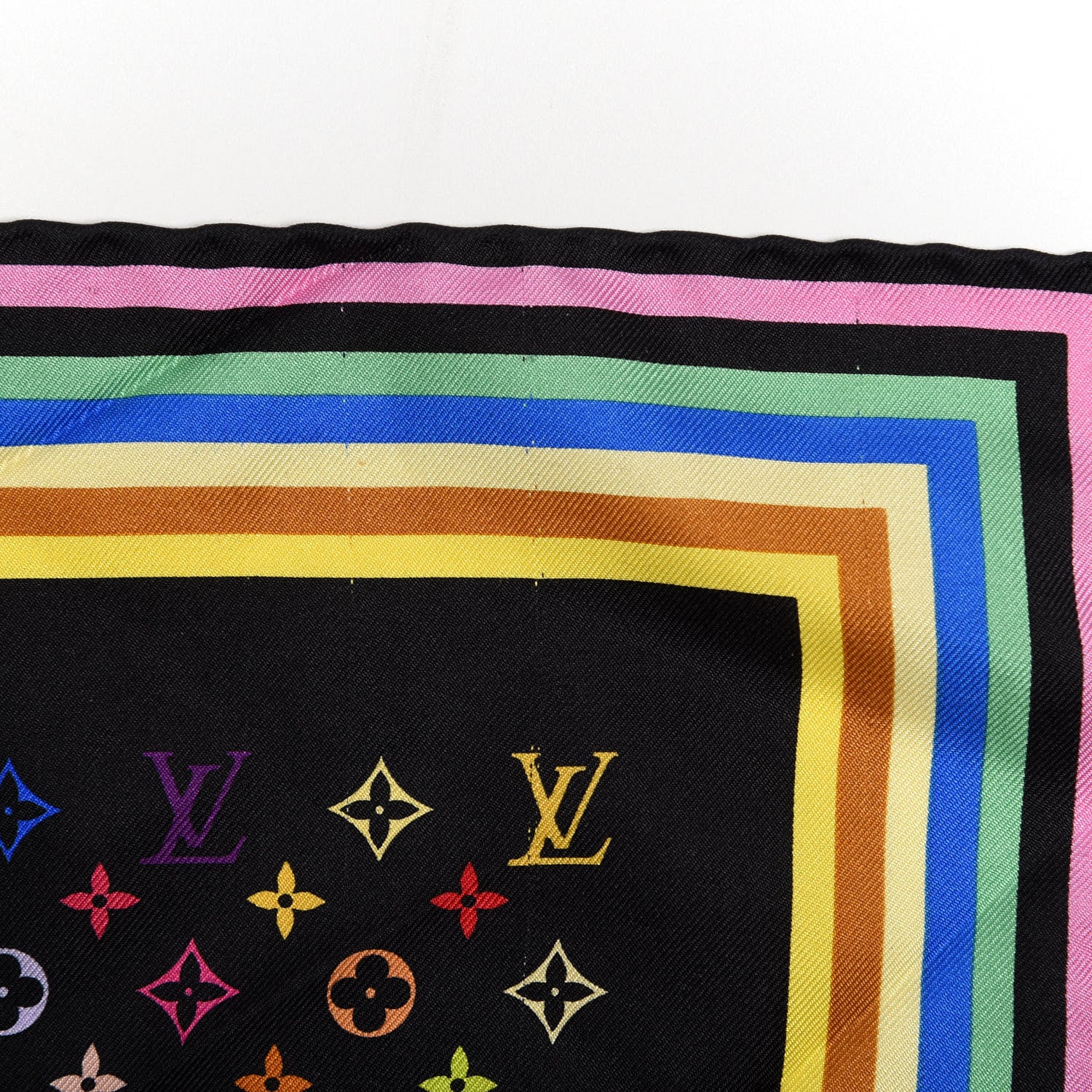 Louis Vuitton Silk Monogram Multicolor Square Scarf Black 6 of 6
