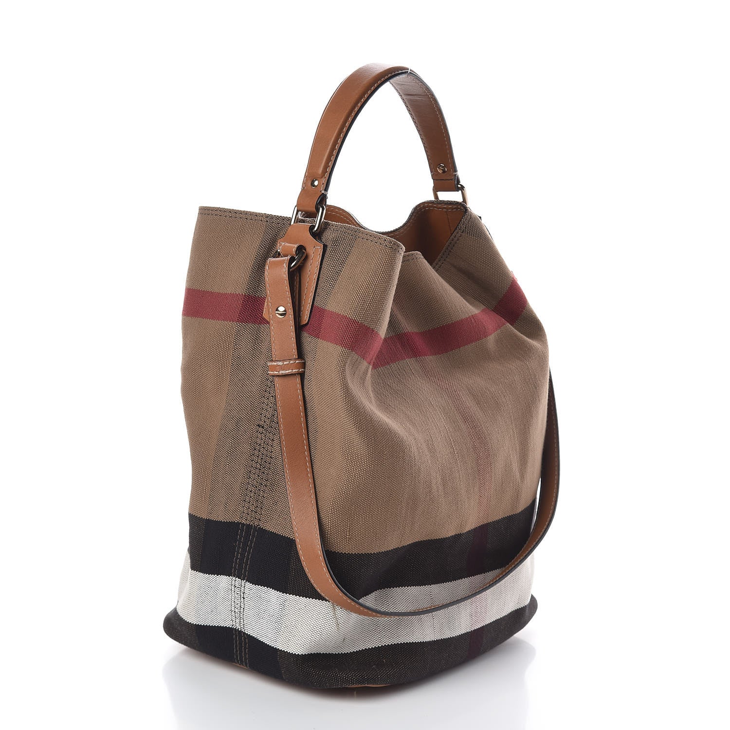 Burberry Canvas Mega Check Medium Ashby Hobo Saddle Brown 3 of 10