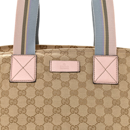 Gucci GG Monogram Medium Web Handle Bucket Tote Pink Blue 8 of 12