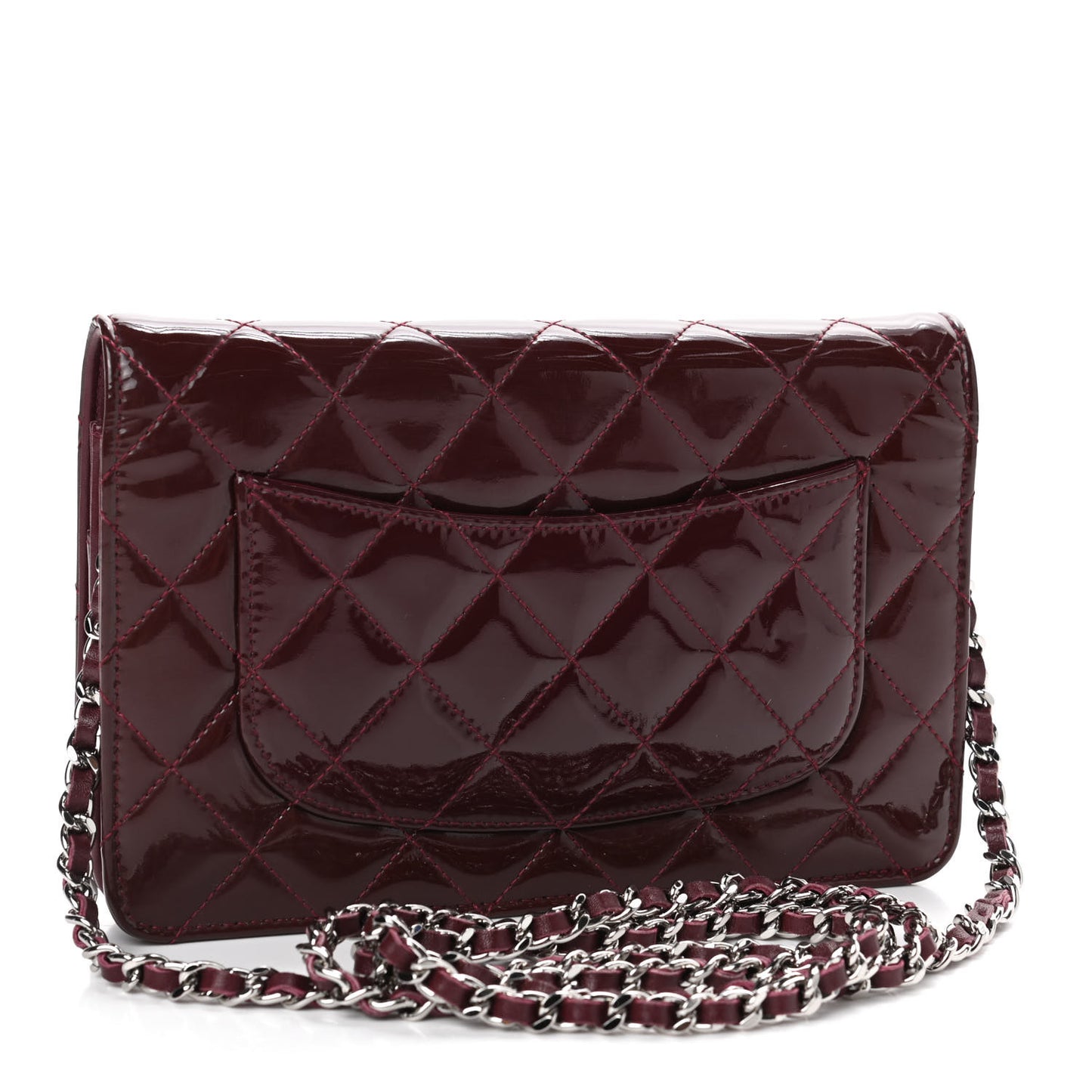 Patent Quilted Wallet On Chain WOC Burgundy