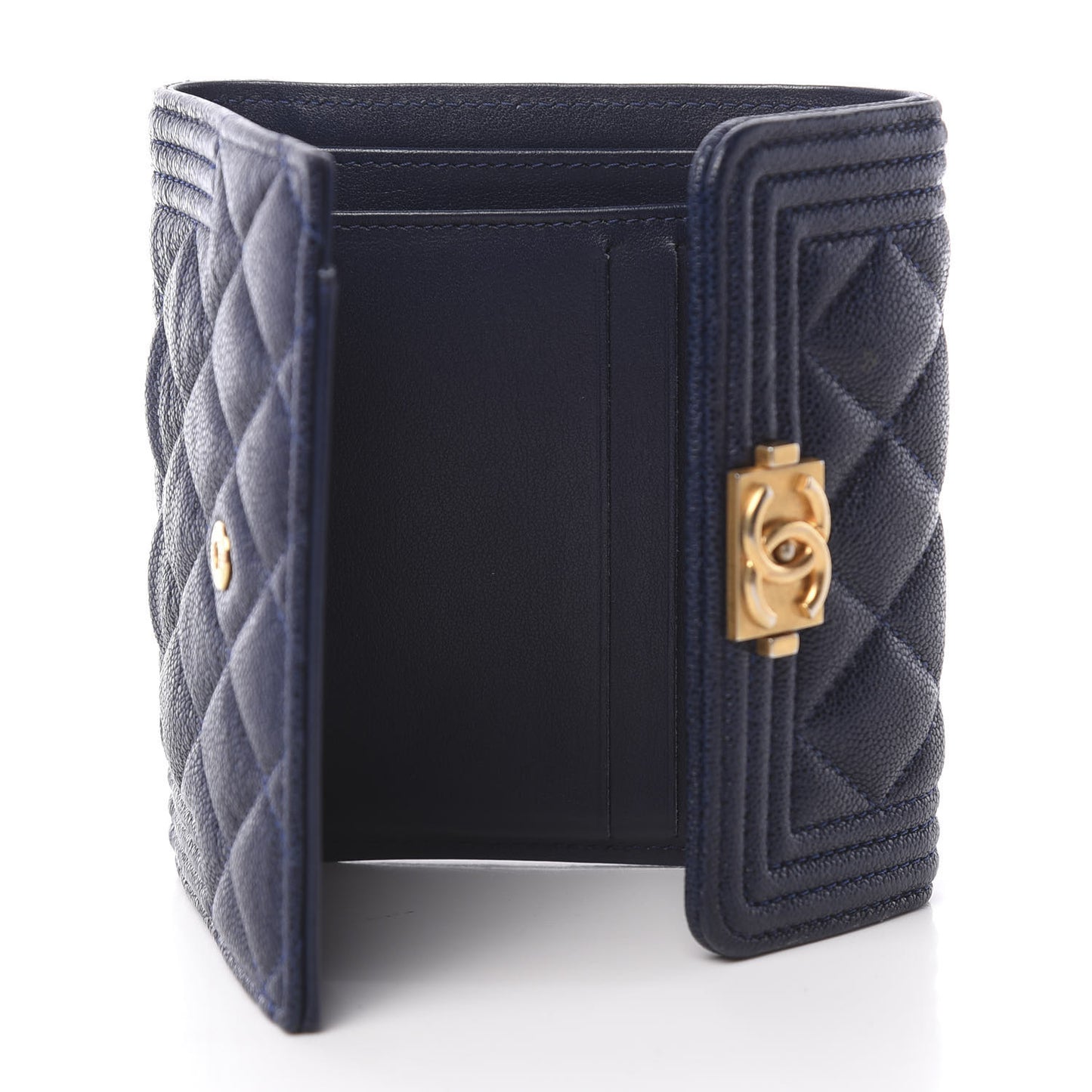 Caviar Quilted Compact Boy Wallet Blue