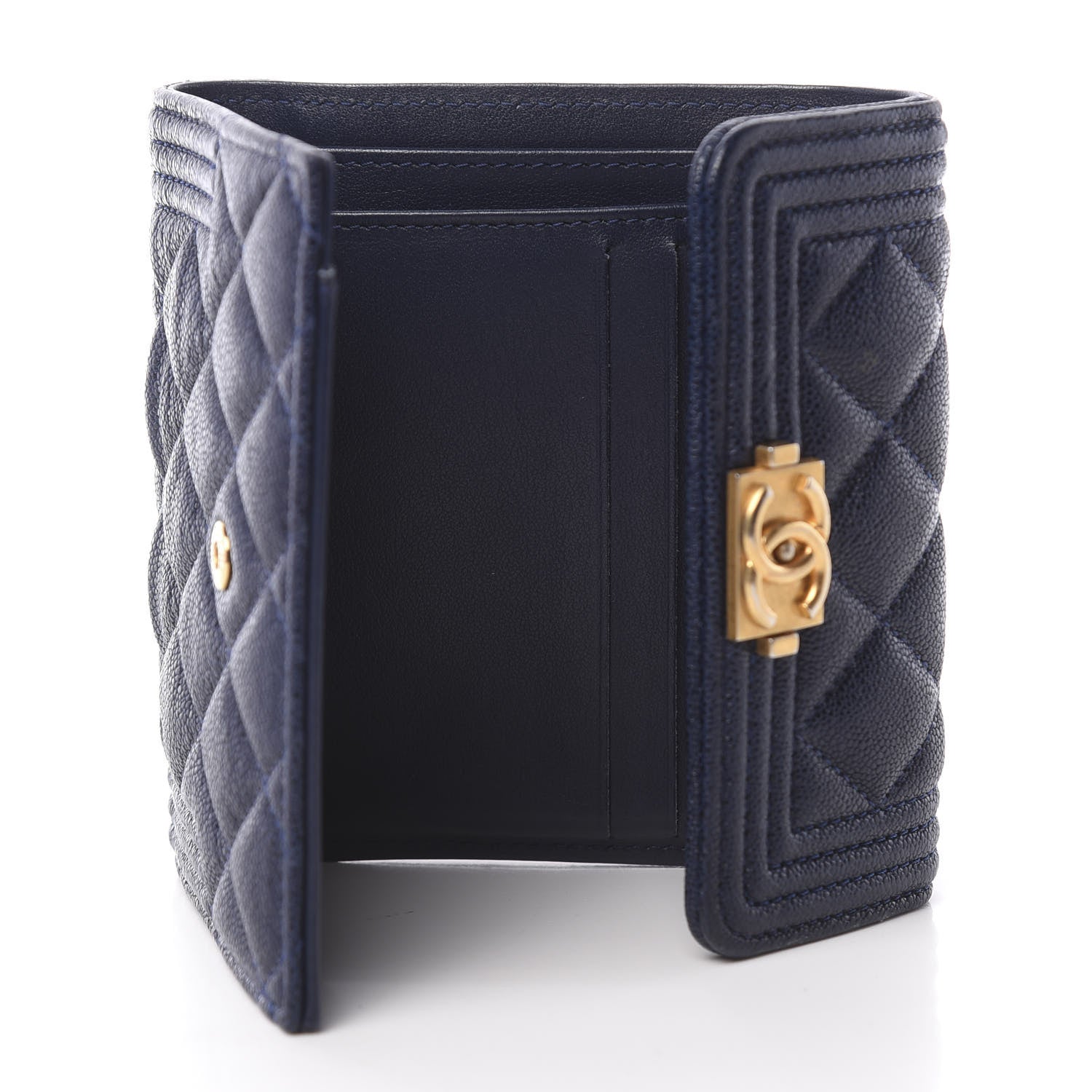 Chanel Caviar Quilted Compact Boy Wallet Blue 5 of 9