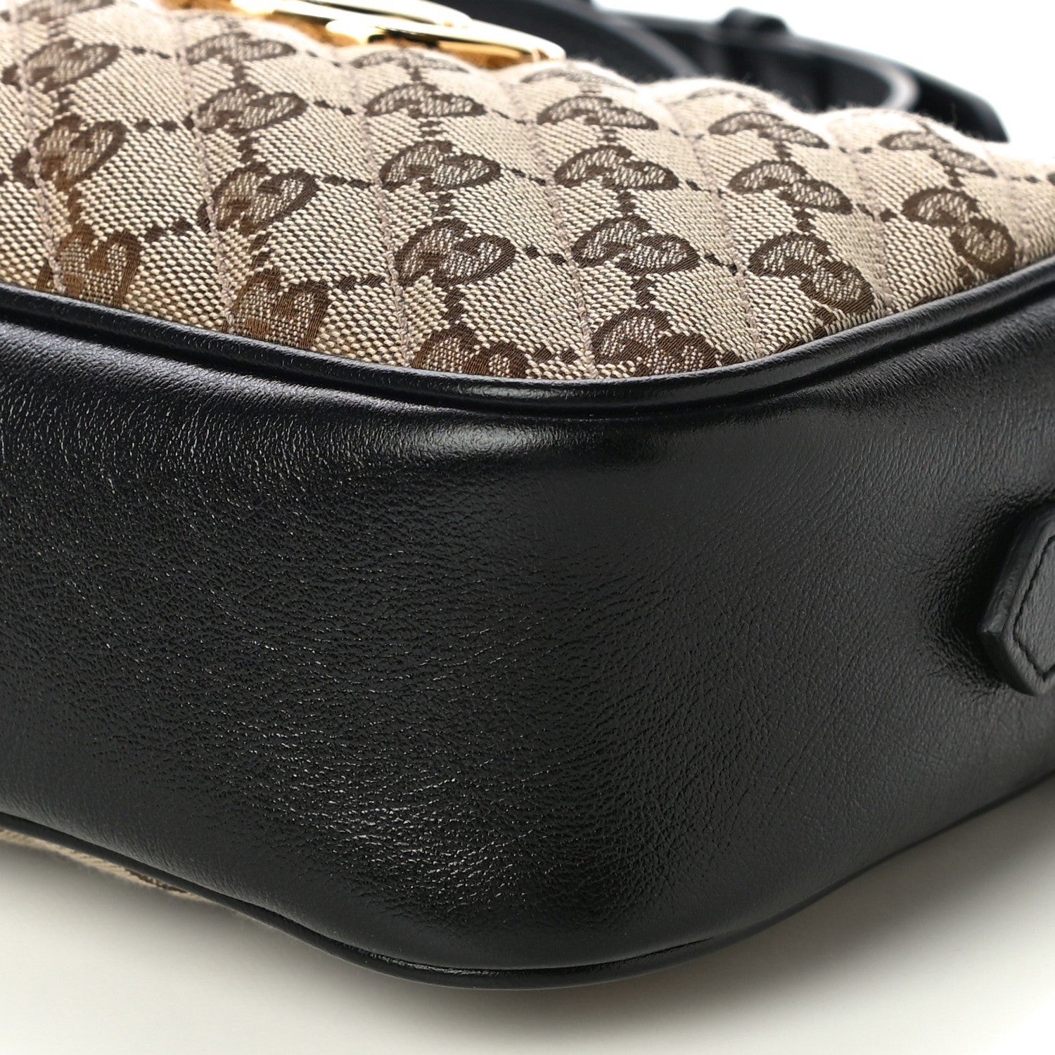 Gucci Monogram Matelasse Diagonal Small GG Marmont Chain Shoulder Bag Beige Black 11 of 11