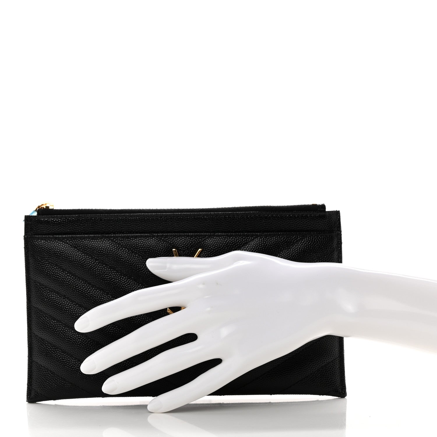 Saint Laurent Grain De Poudre Chevron Monogram Bill Pouch Black 2 of 8